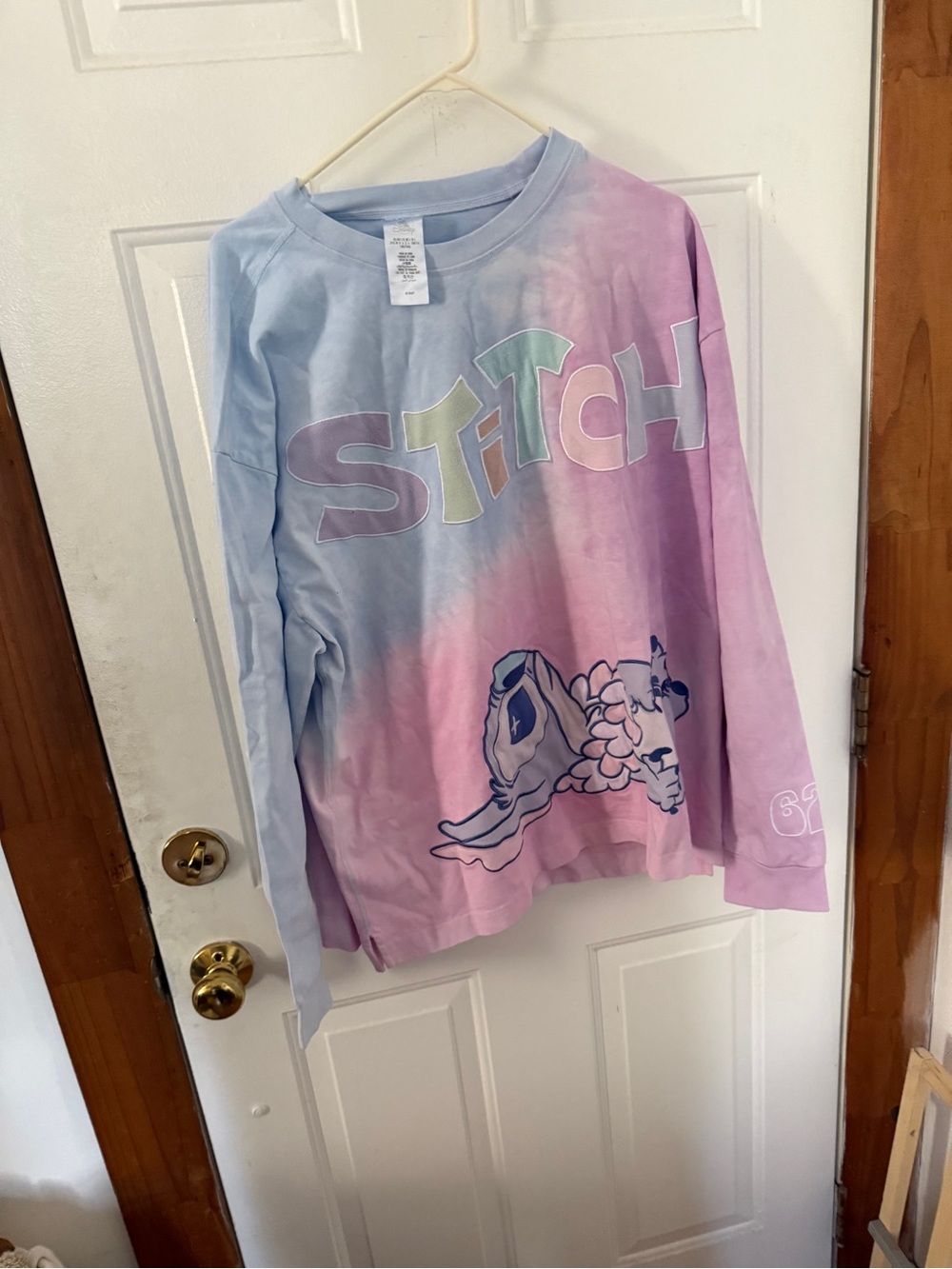Stitch Tie-Dye Long Sleeve Kids Top - Pastel Pink & Blue